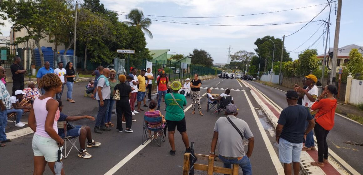 En grève depuis le 25 septembre, les manifestants du lycée agricole à Baie-Mahault s'installent dans la rue ce 18 octobre En grève depuis le 25 septembre, les manifestants du lycée agricole à Baie-Mahault s'installent dans la rue ce 18 octobre