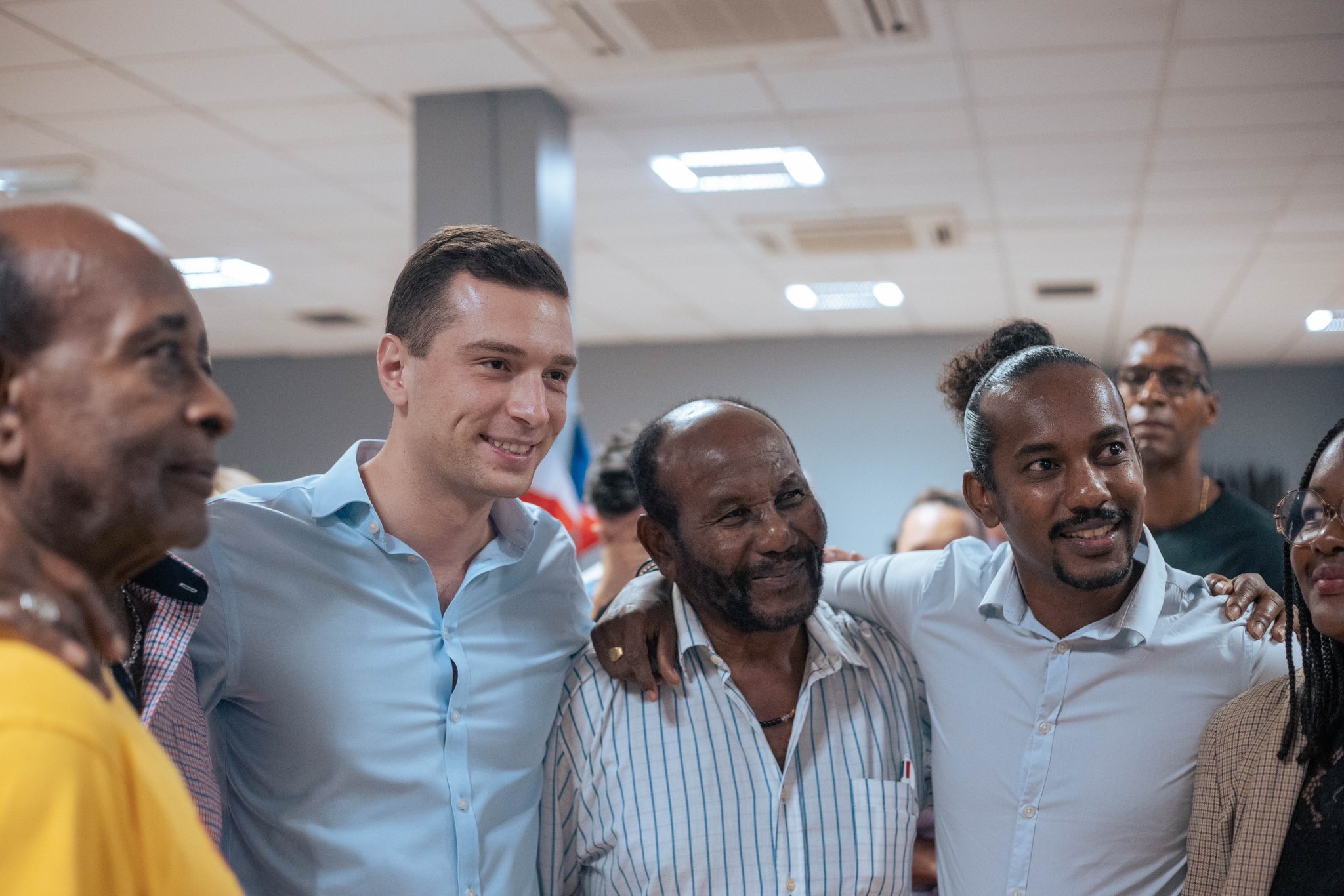 Déplacement de Jordan Bardella en Guadeloupe le 7 décembre 2023. A droite, Rody Tolassy délégué local du Rassemblement national. Photo : compte X JB