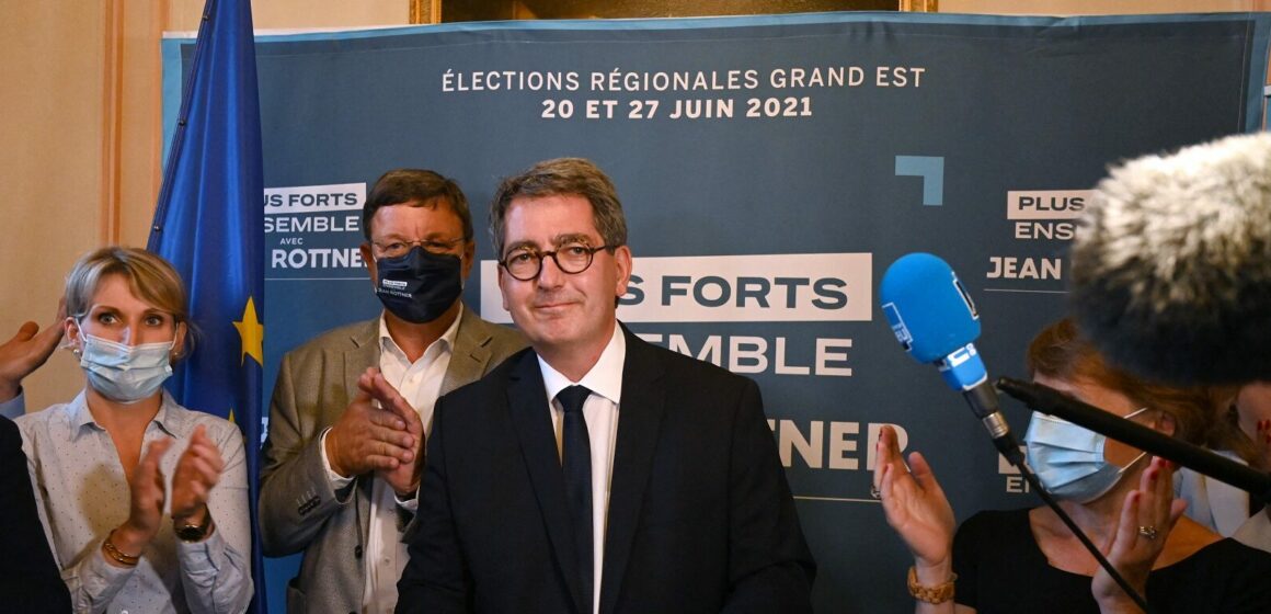 Candidat du parti de droite Les Républicains (LR) dans la région Grand Est, Jean Rottner prononce un discours après sa réélection au second tour des élections régionales françaises à Strasbourg, dans l'est de la France, le 27 juin 2021. / AFP / Frederick Florin Candidat du parti de droite Les Républicains (LR) dans la région Grand Est, Jean Rottner prononce un discours après sa réélection au second tour des élections régionales françaises à Strasbourg, dans l'est de la France, le 27 juin 2021. / AFP / Frederick Florin